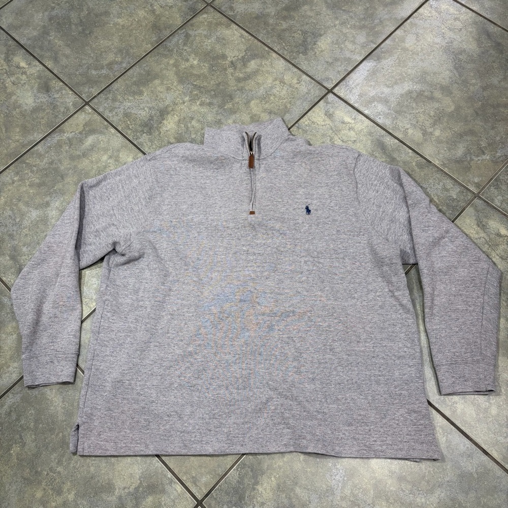 Polo Ralph Lauren Mens Sz 2XLT Gray Quarter Zip Horse Logo Pullover Sweatshirt